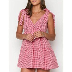 Gingham Tie-Shoulder Mini Dress